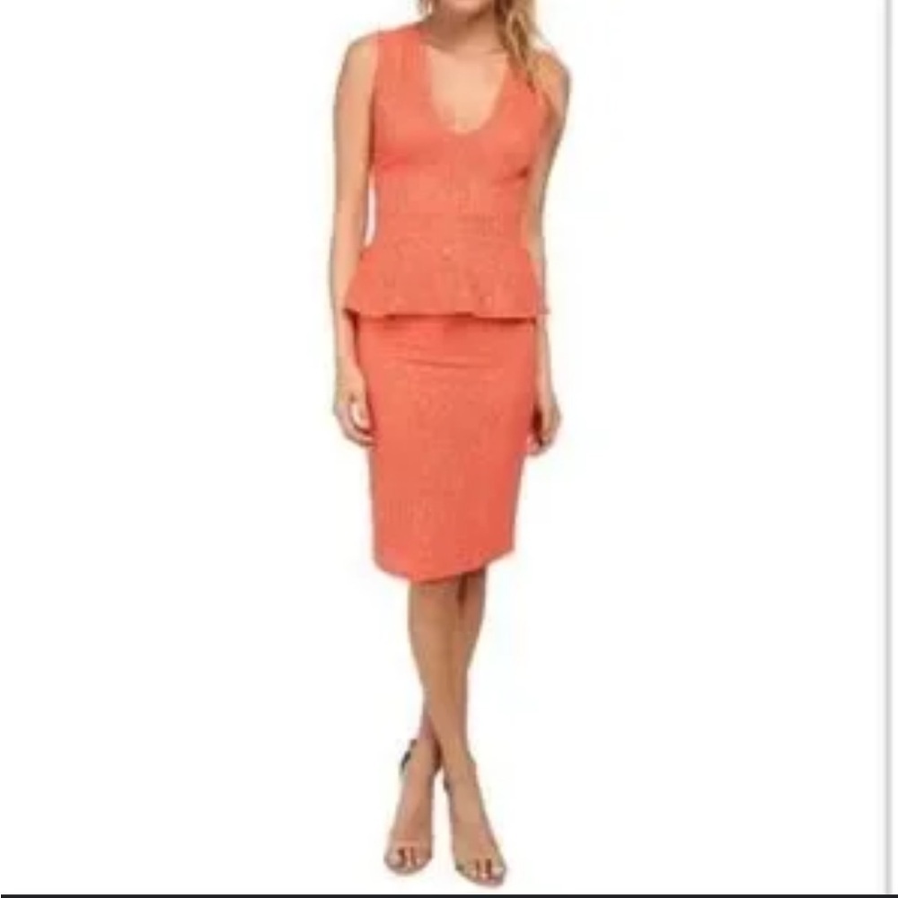 NWT BCBGMaxAzria Vibrant Coral Lace Dress Peplum Style